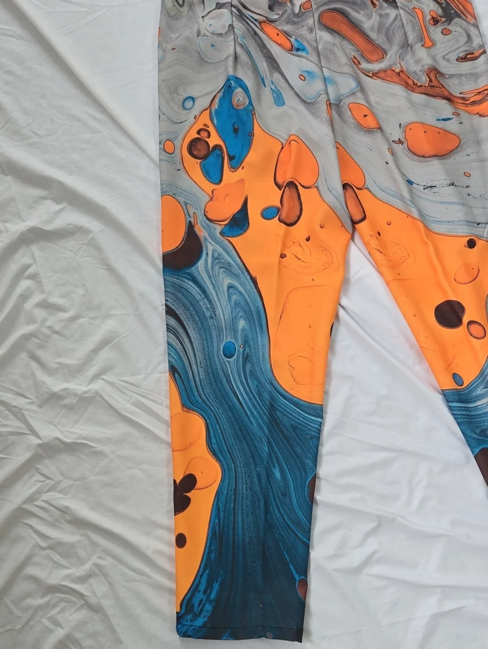 Men's GROOVY pants With Blue Aquatic Imagery And Yellow/Orange Abstract Shapes - Picture 12 of 13